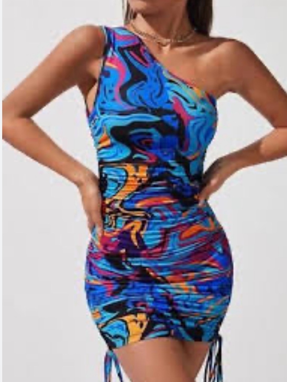SHEIN One-Shoulder Multicolor Swirl Bodycon Dress
